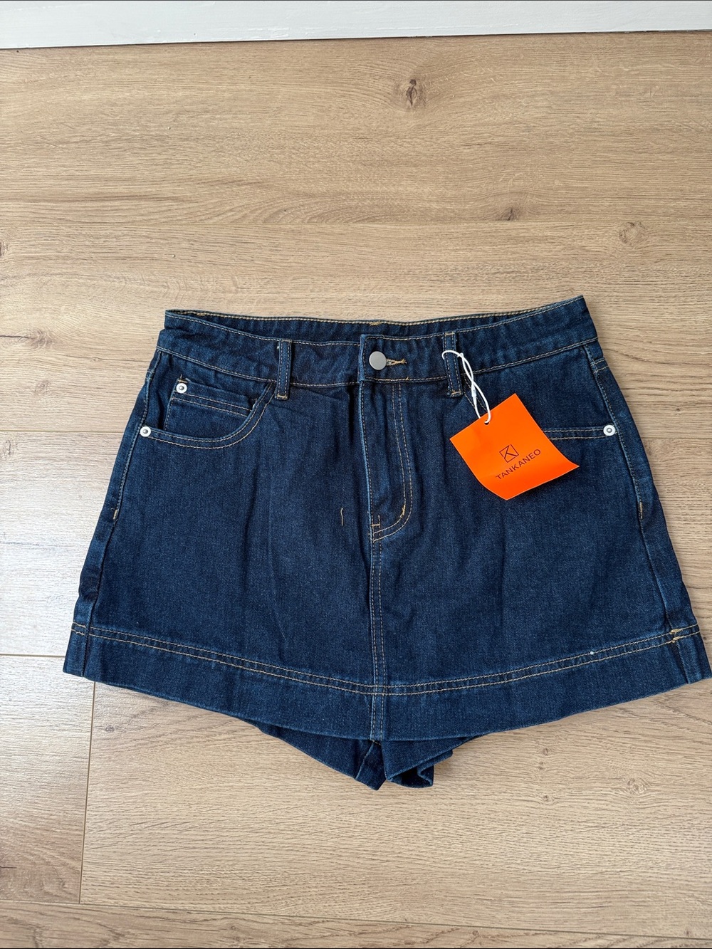 Dark Blue Denim High-Rise Jean Skort